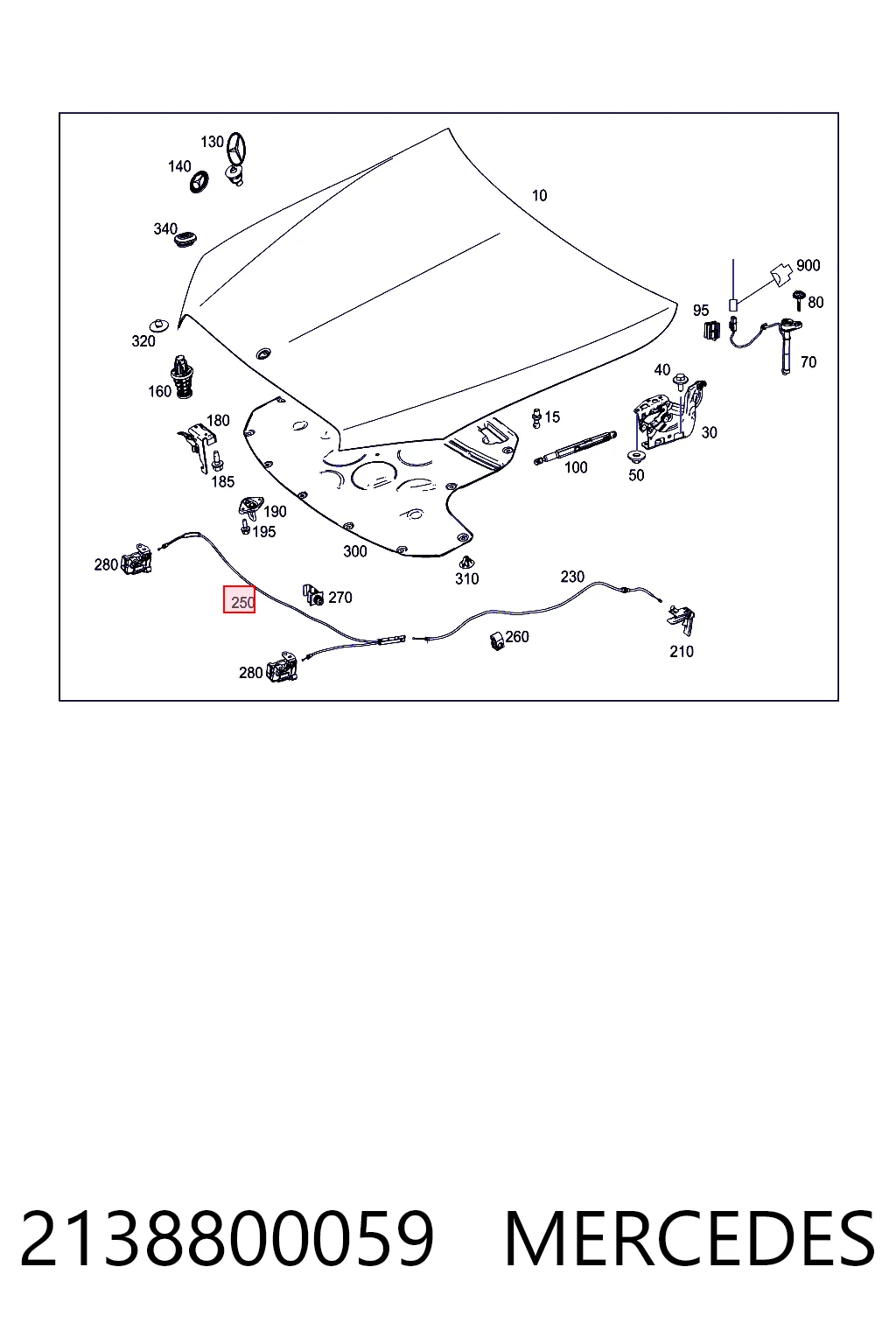 2138800059 Mercedes Трос открывания капота передний