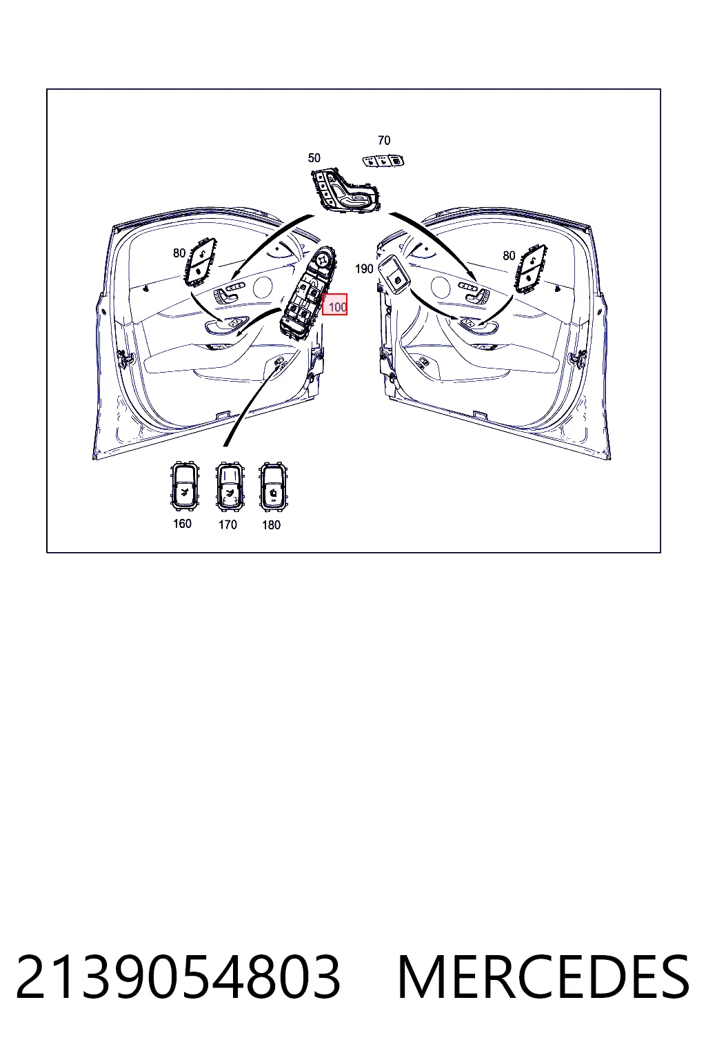 2139054803 Mercedes Кнопки переднего левого стекло подъёмника