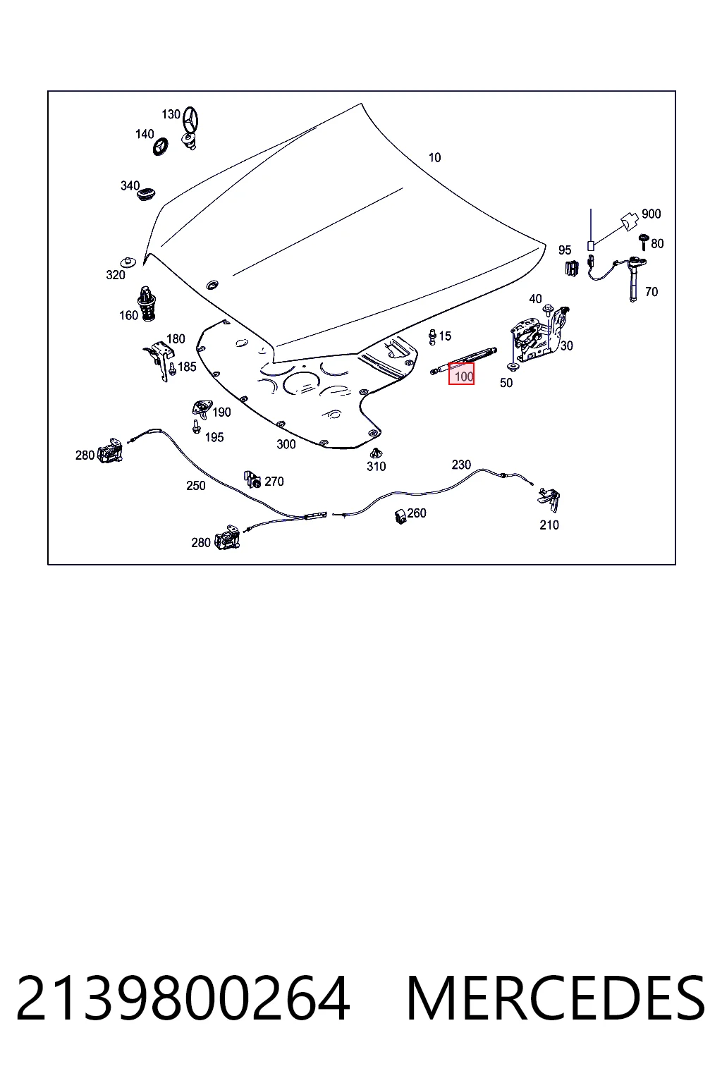 2139800264 Mercedes Стойка капота правая