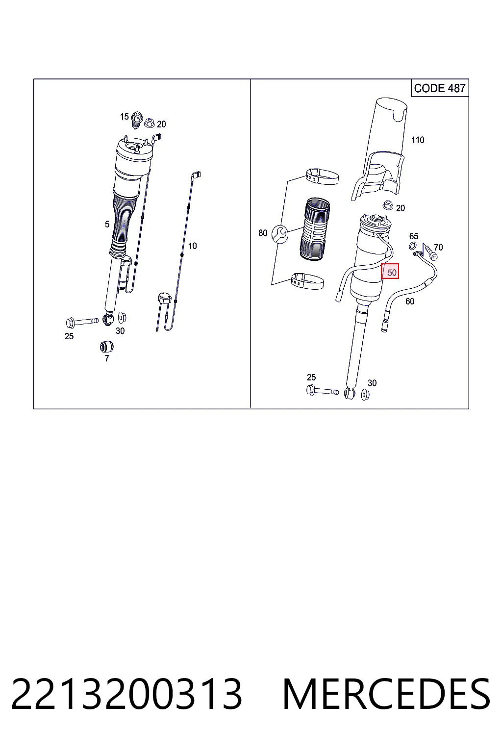 2213200313 Mercedes Амортизатор задней подвески, левый