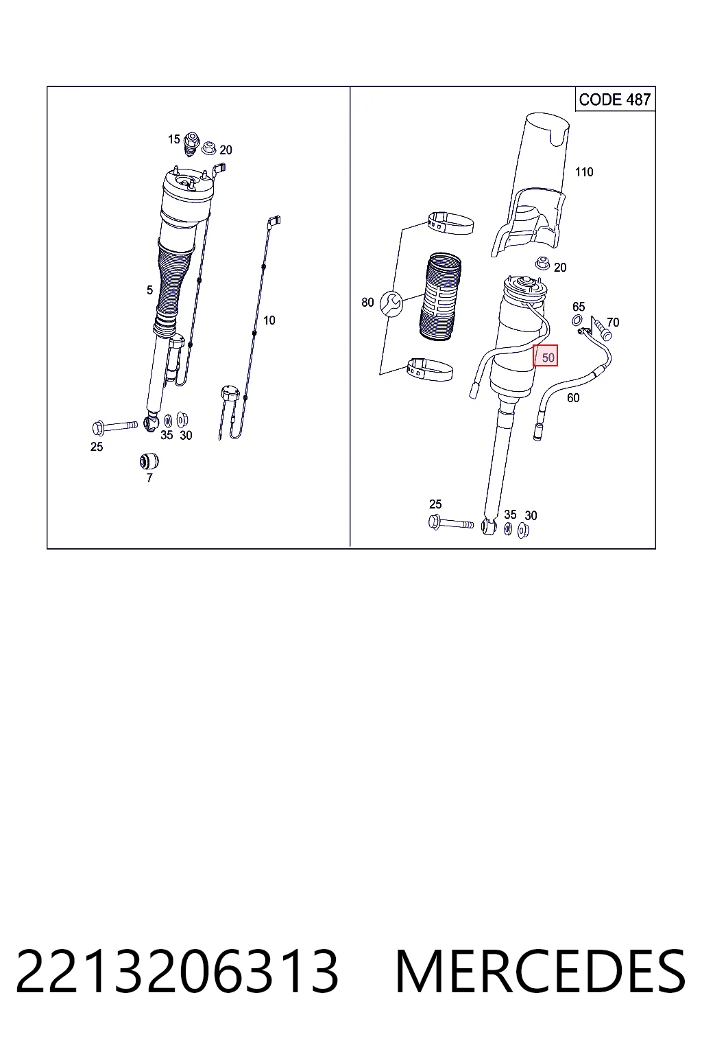 2213206313 Mercedes Амортизатор задней подвески, левый
