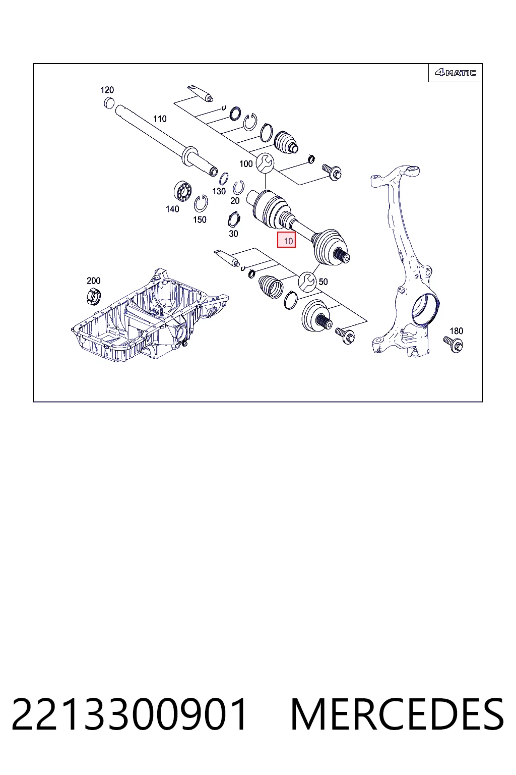 2213300901 Mercedes Полуось передняя, правая