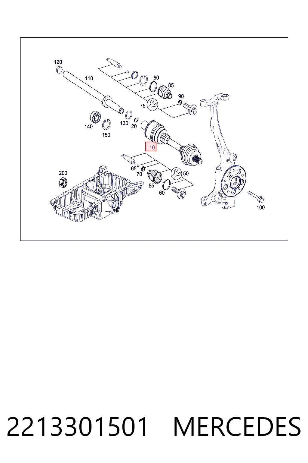 2213301501 Mercedes Полуось передняя, правая