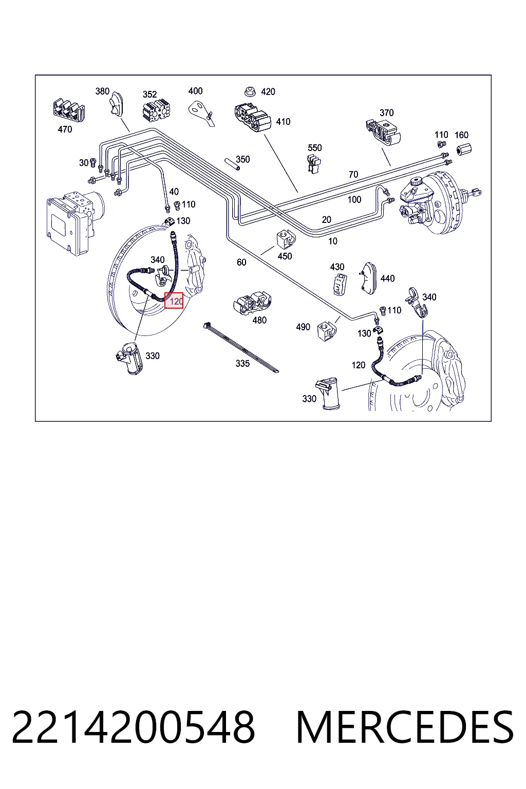 2214200548 Mercedes Гибкая тормозная трубка передняя