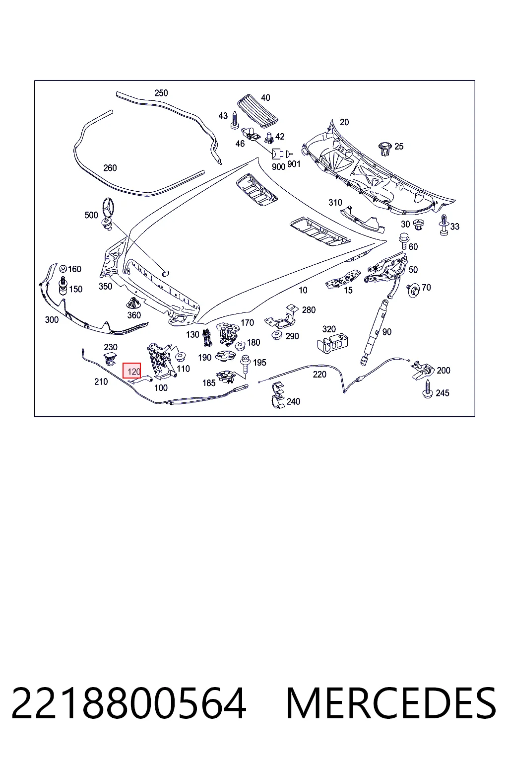 2218800564 Mercedes Ручка открытия капота