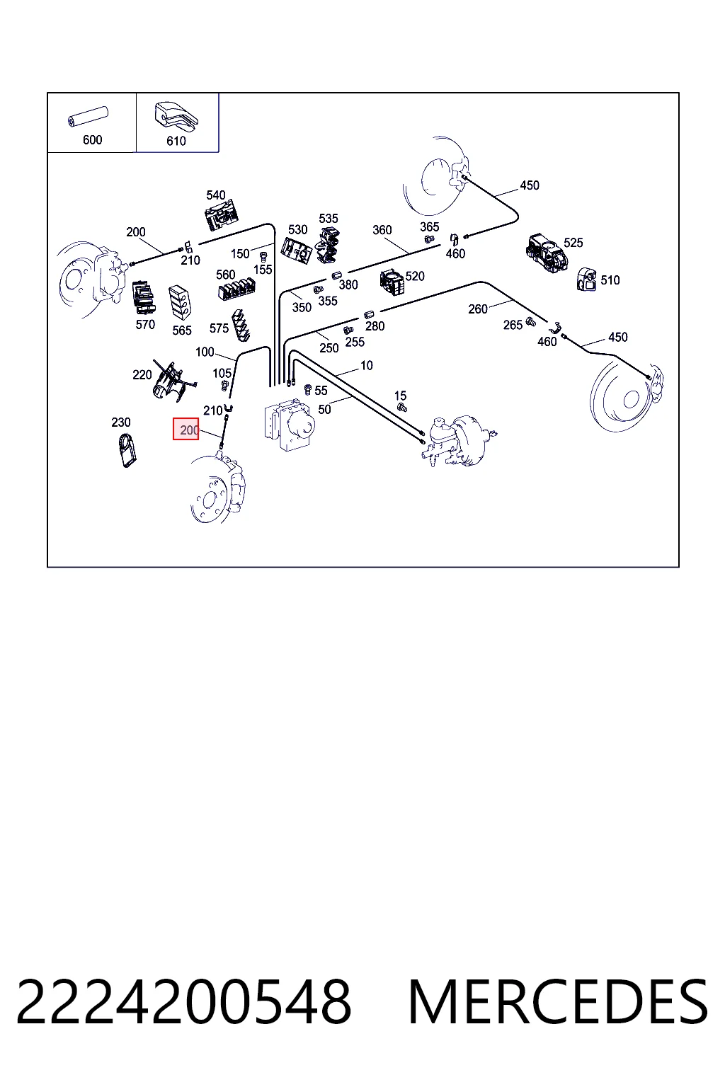 2224200548 Mercedes Гибкая тормозная трубка передняя