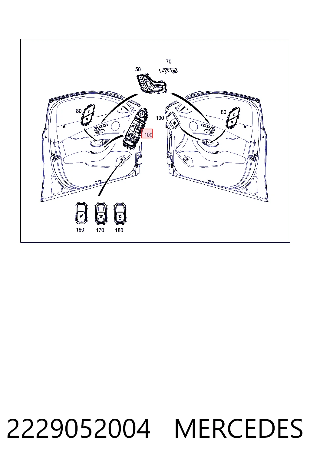 2229052004 Mercedes Кнопки переднего левого стекло подъёмника