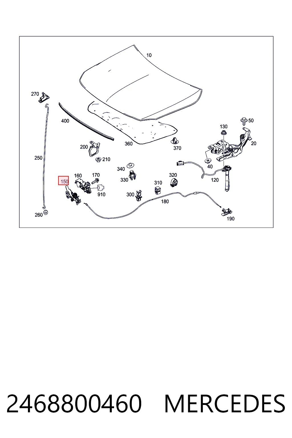 2468800460 Mercedes Запор капота (замок и привод замка капота)
