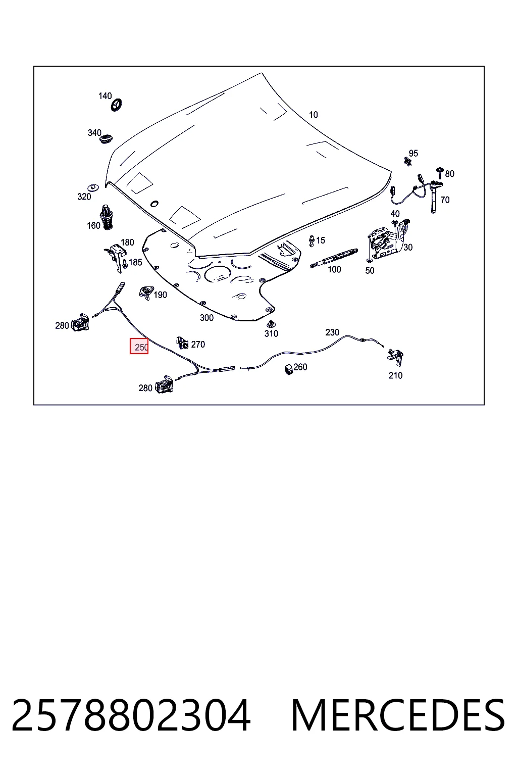 2578802304 Mercedes Трос открывания капота передний