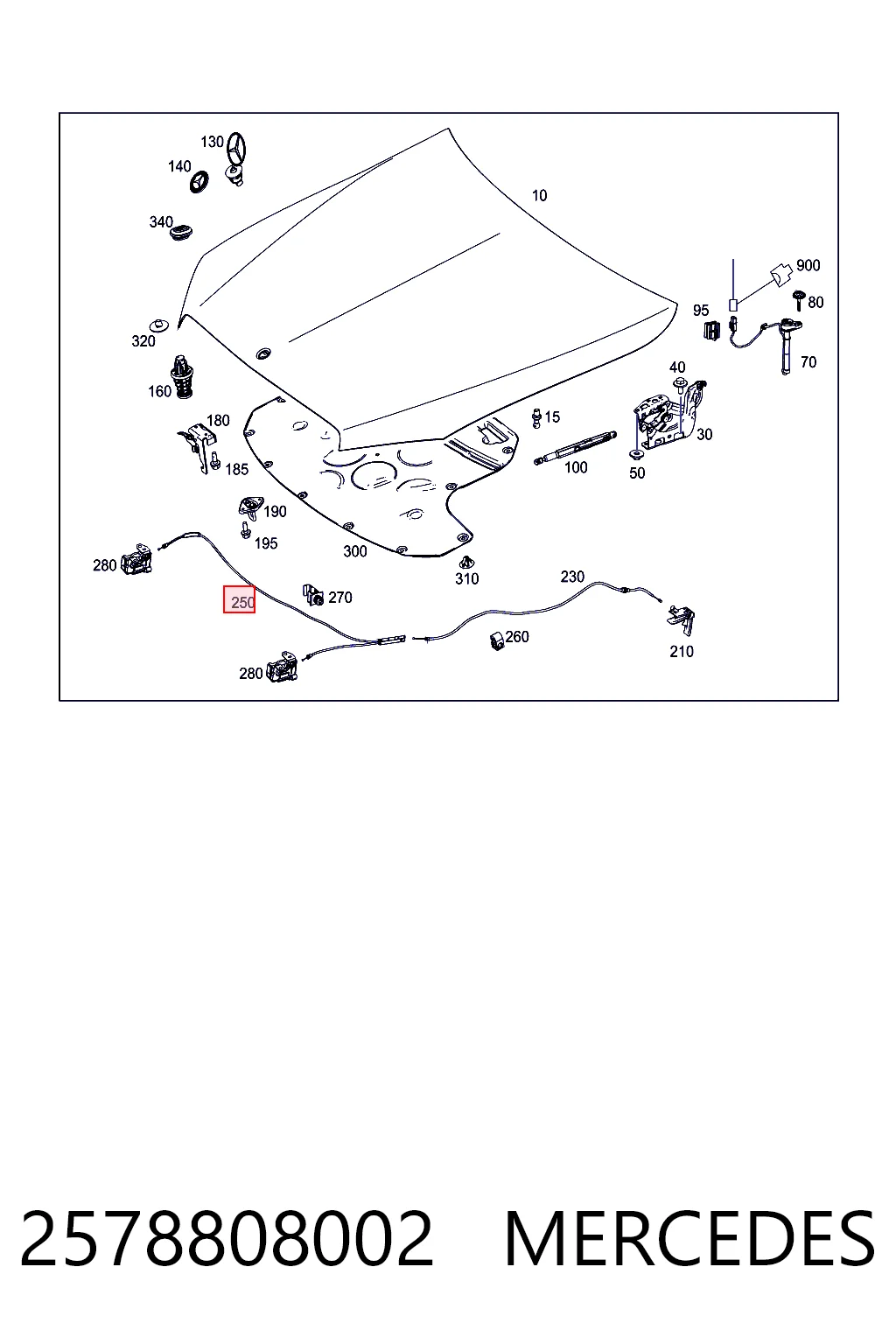 2578808002 Mercedes Трос открывания капота передний