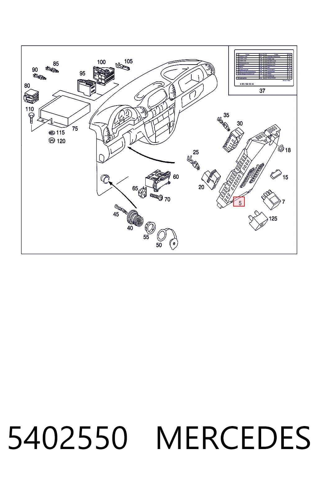 Монтажный блок предохранителей на Mercedes Sprinter I 2-t 901, 902