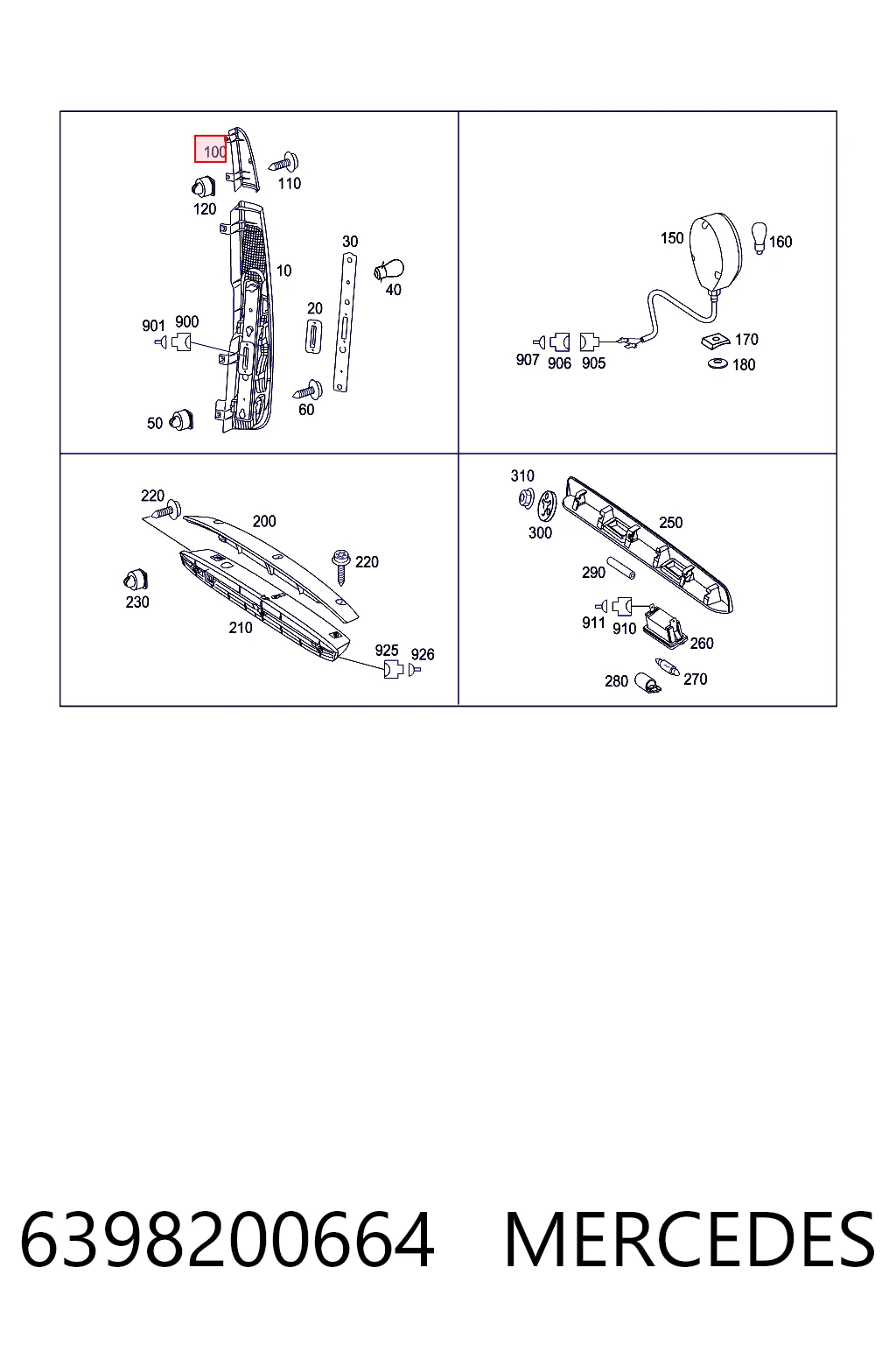 6398200664 Mercedes Фонарь задний правый верхний