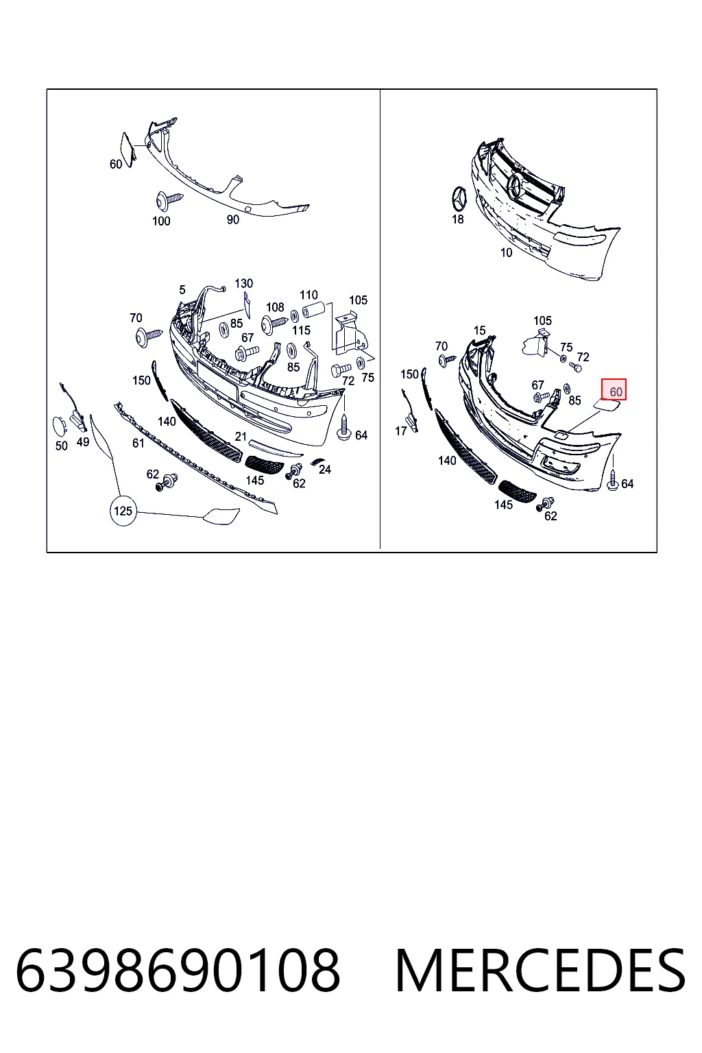 6398690108 Mercedes Накладка форсунки омывателя фары передней