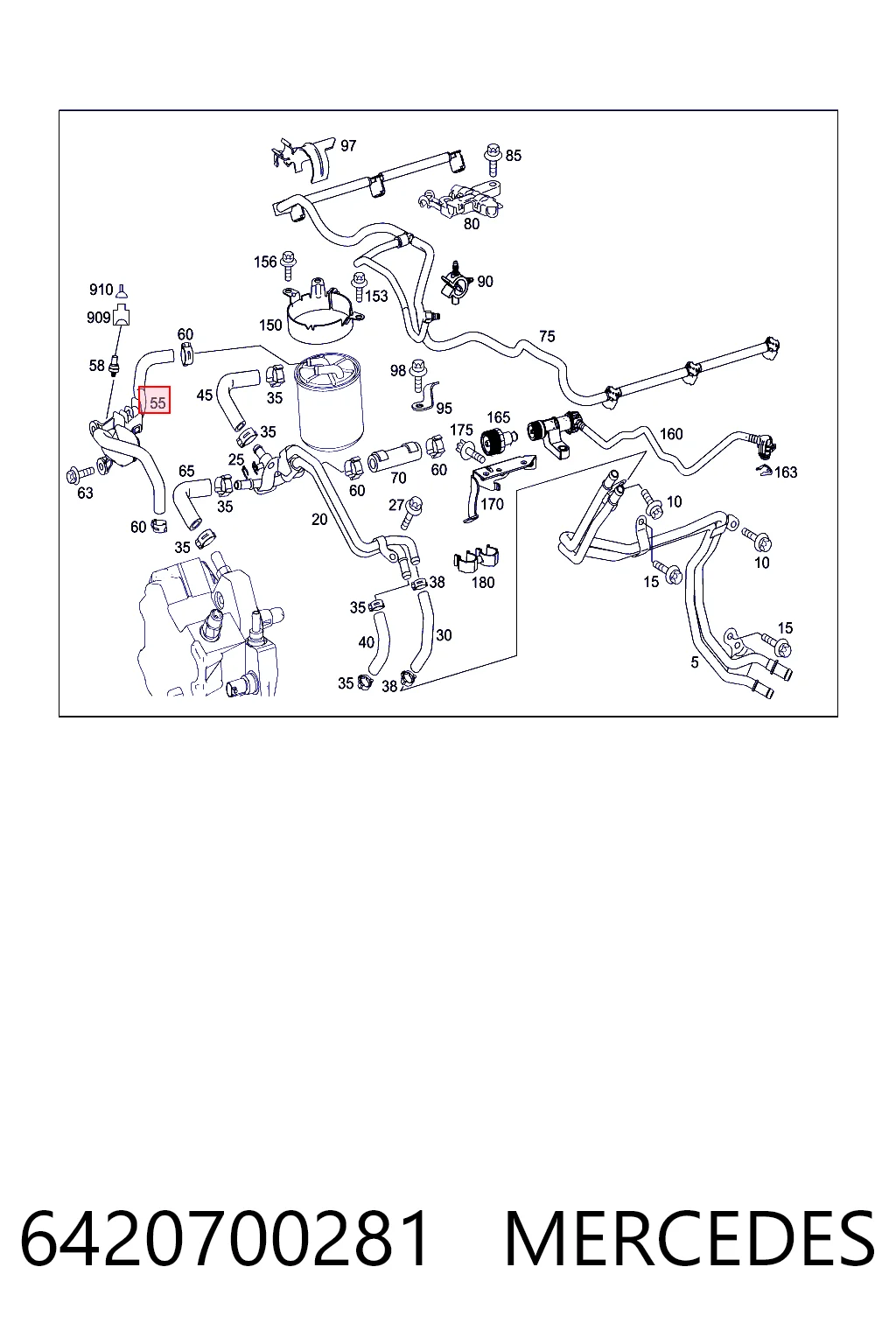 6420700281 Mercedes Трубка топливная, от фильтра к насосу