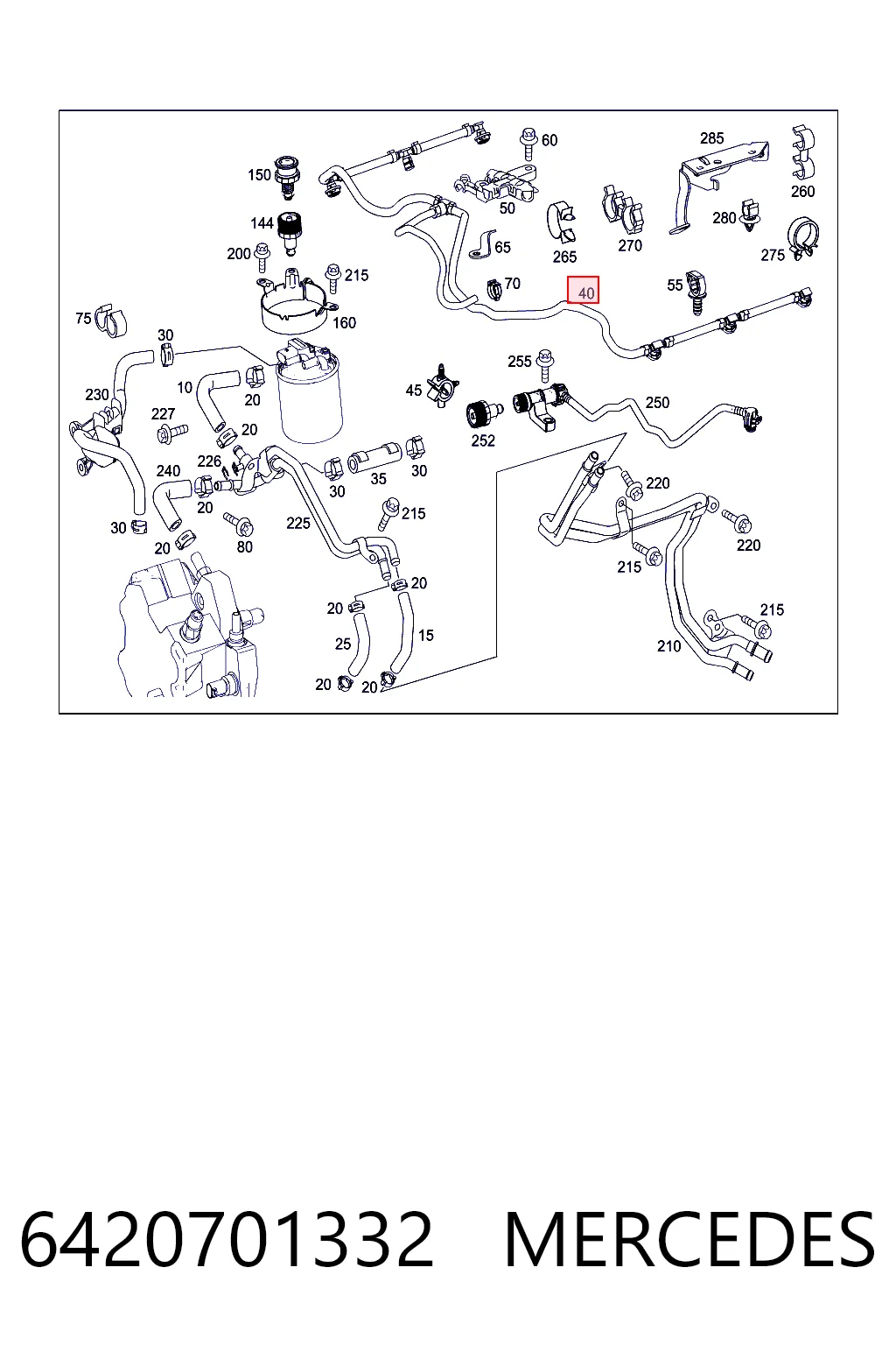 6420701332 Mercedes Трубка топливная обратная от форсунок
