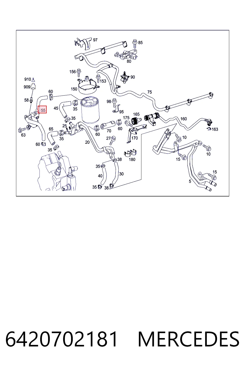 6420702181 Mercedes Трубка топливная, от фильтра к насосу