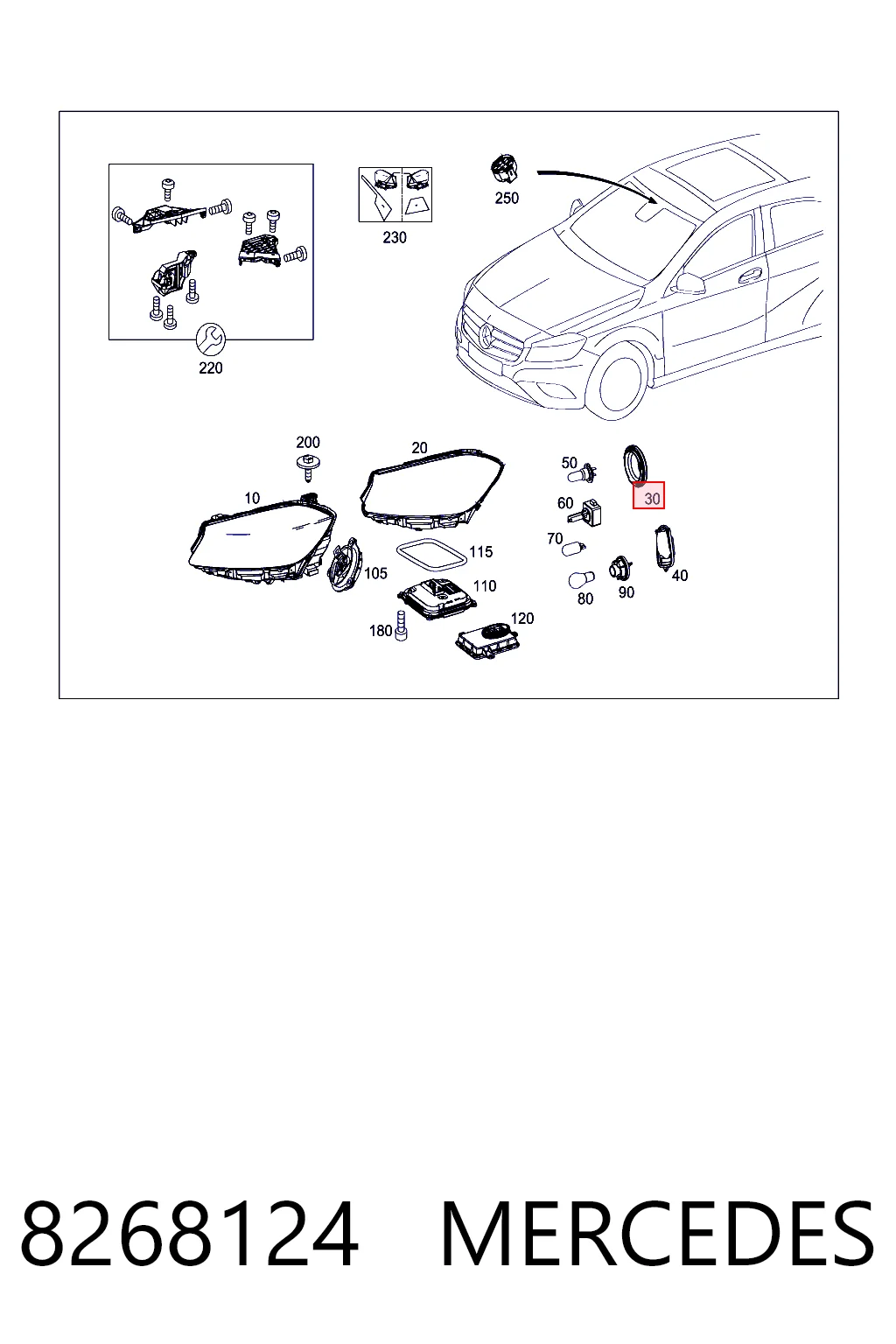 8268124 Mercedes Крышка фары, задняя