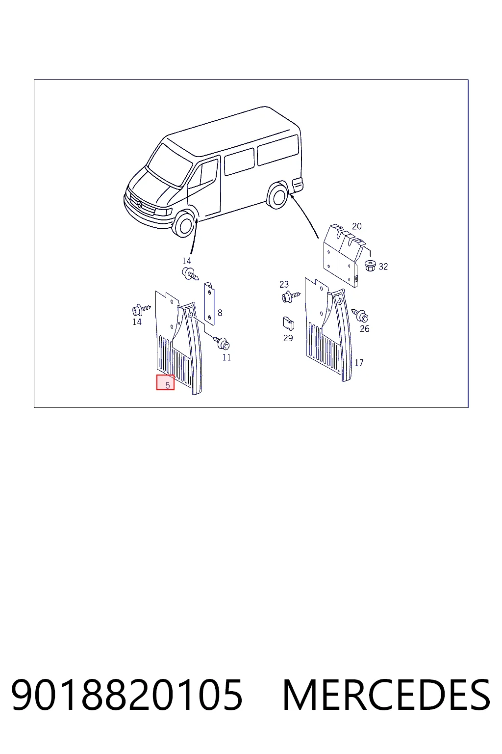 9018820105 Mercedes Брызговик передний, левый
