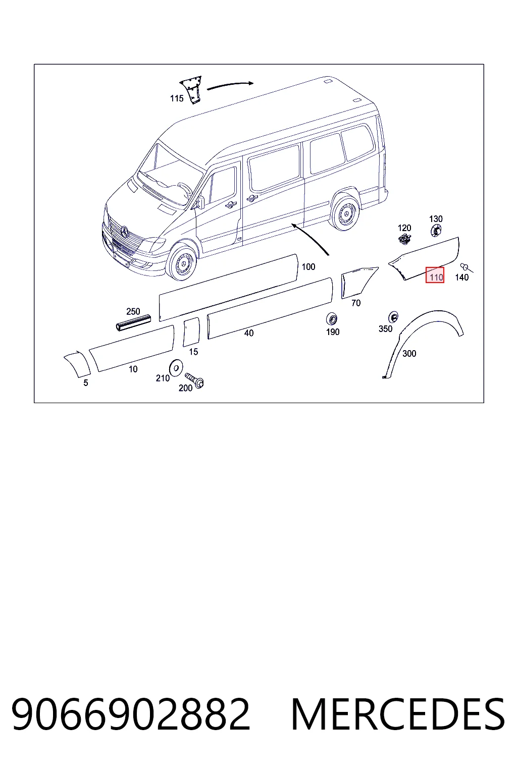 9066902882 Mercedes Молдинг заднего правого крыла