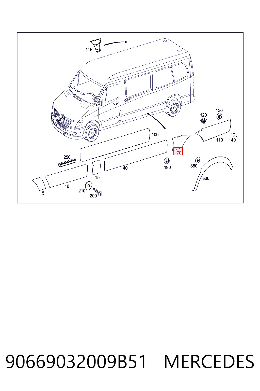 9066903200 Mercedes Молдинг крыла заднего левого