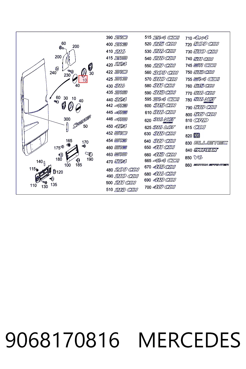 Фирменный значок Mercedes Sprinter II 3,5-t фургон (906) (2006 - 2020) цена, от 7.52 USD