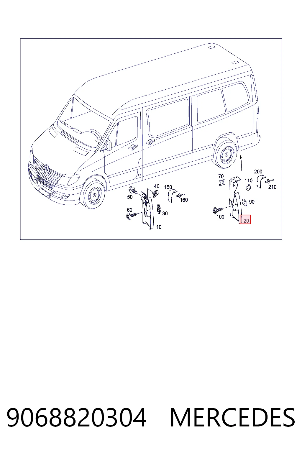 9068820304 Mercedes Брызговик задний правый