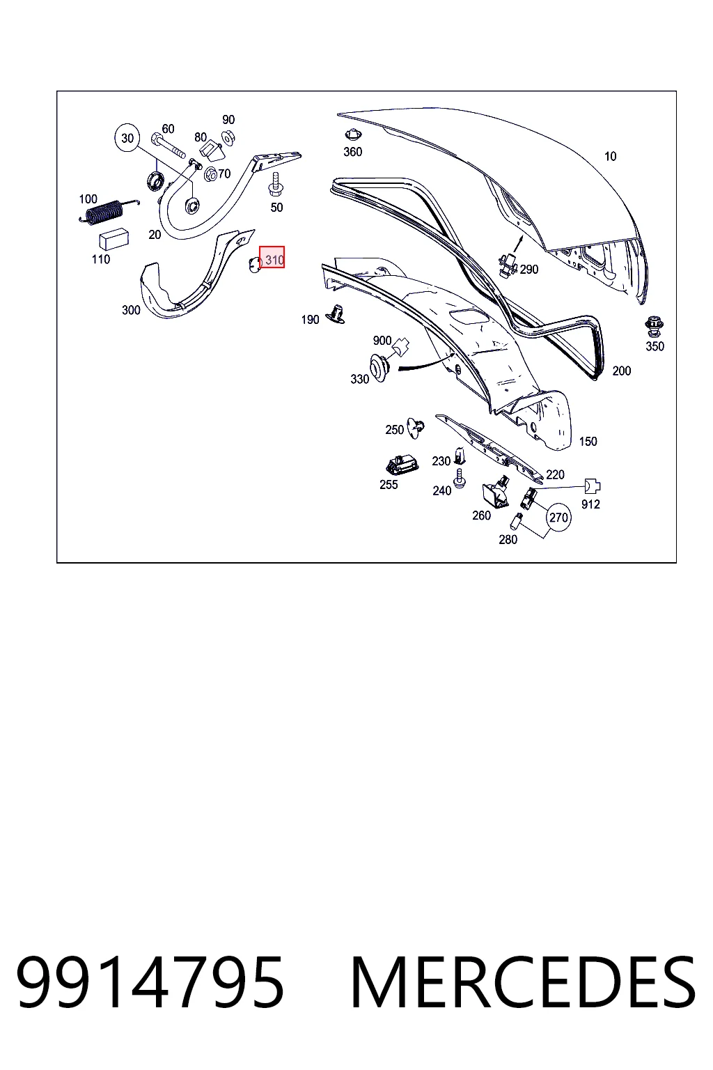 9914795 Mercedes Клипса термоизоляции капота