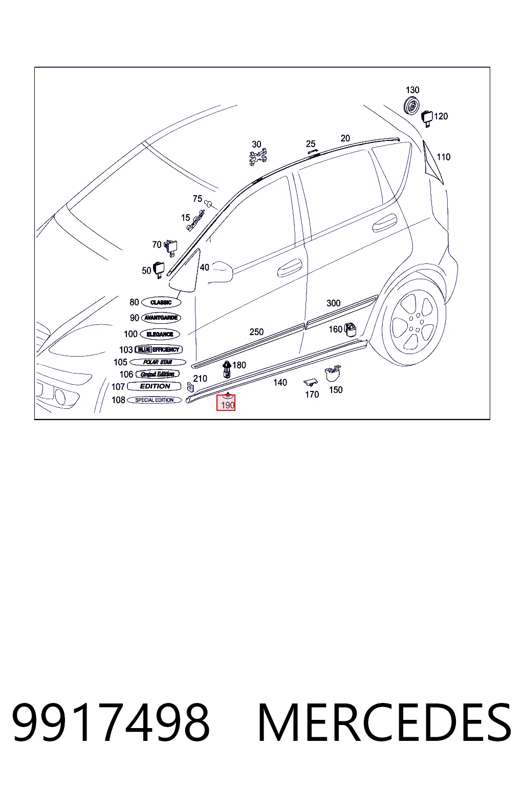 9917498 Mercedes Пистон (клип) крепления накладок порогов