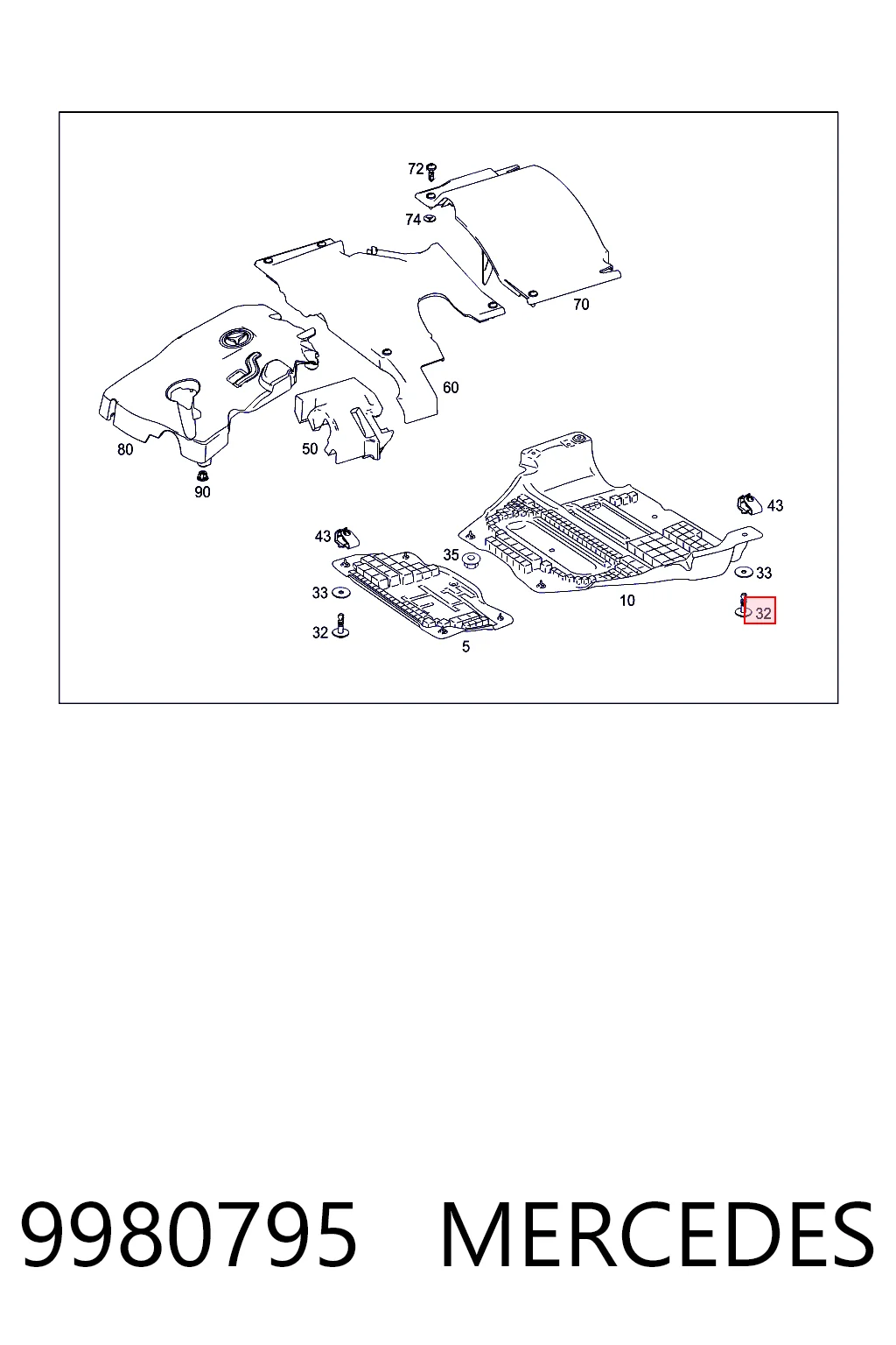 Защита моторного отсека Mercedes E седан (W212) (2009 - 2016) цена, от 1.75 USD