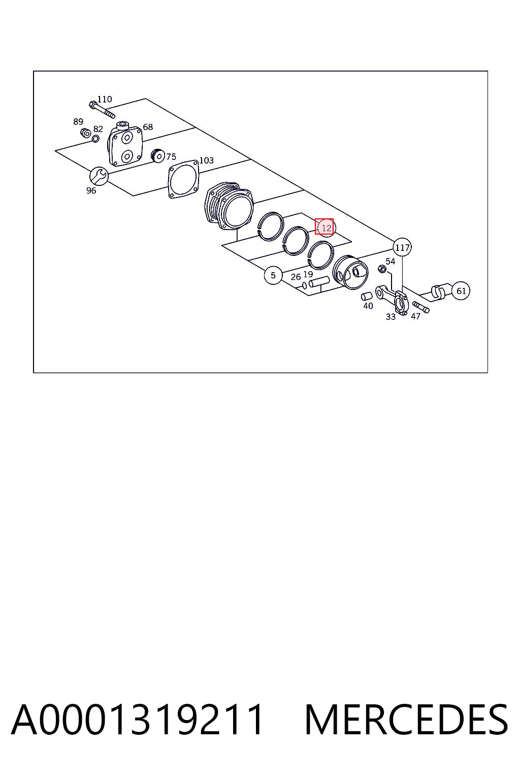 A0001319211 Mercedes Кольца поршневые компрессора, на 1 цилиндр, STD