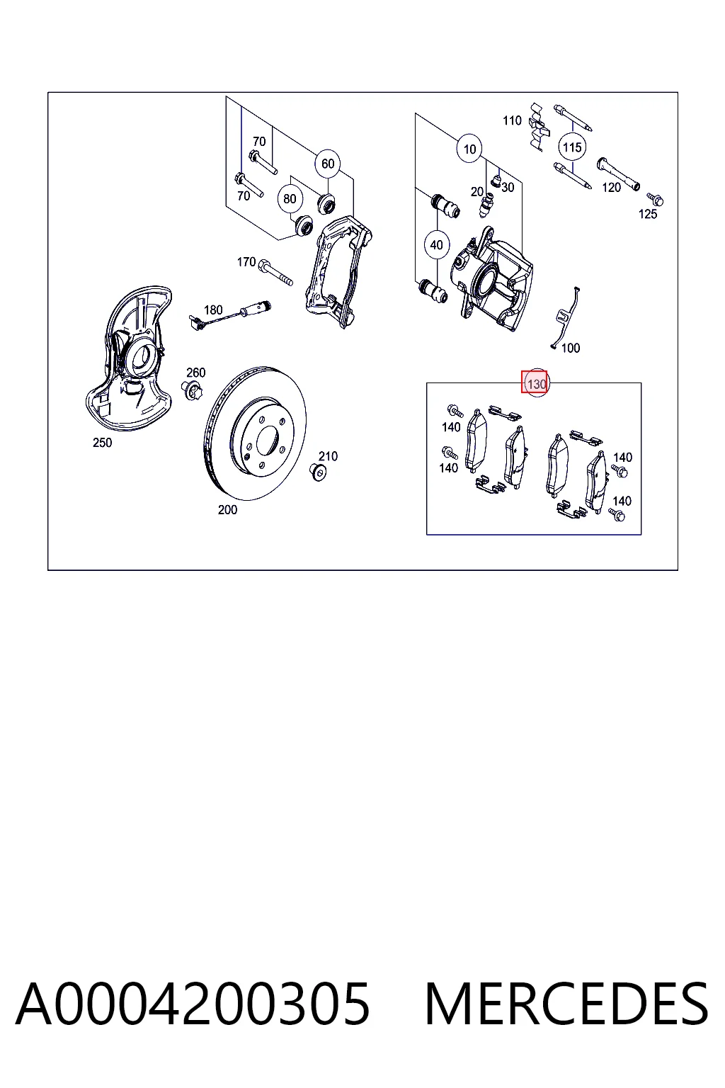 Колодки тормозные передние дисковые MERCEDES A0004200305