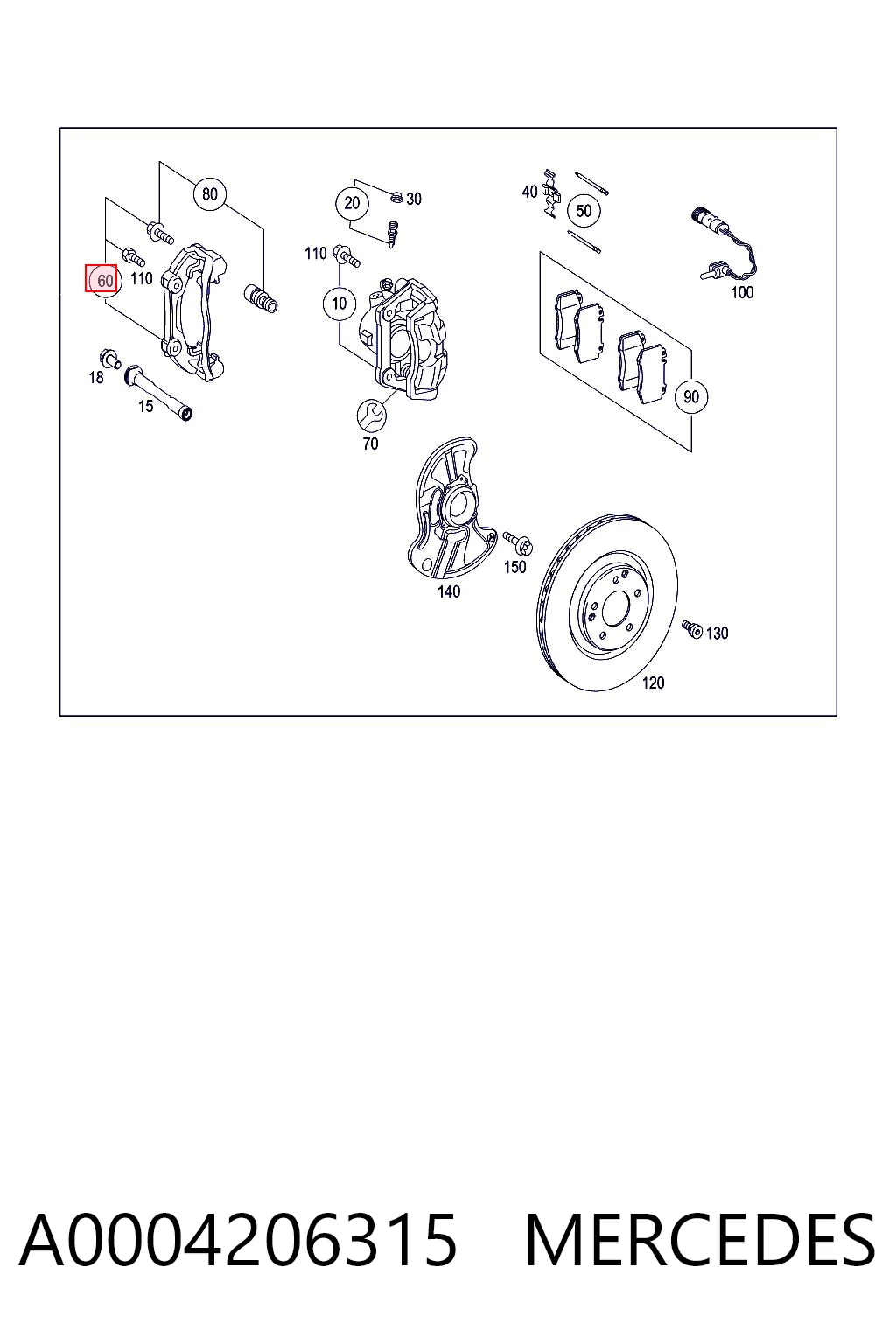 Скоба суппорта переднего на Mercedes C  CL203