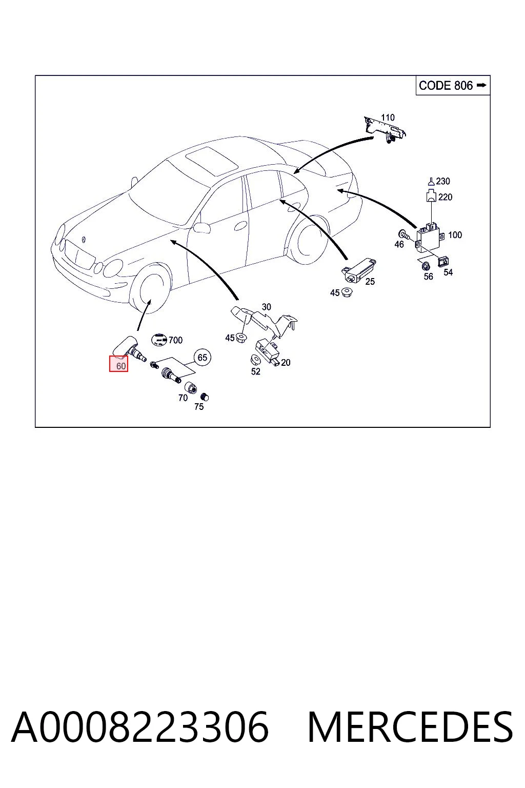 A0008223306 Mercedes Манометр воздушный