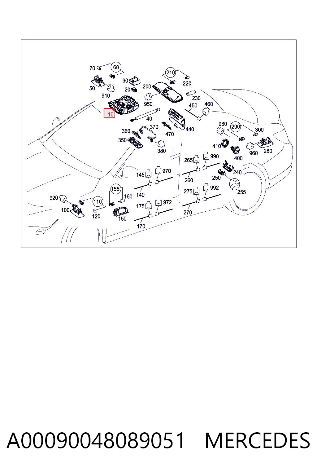Плафоны внутреннего освещения Mercedes A0009004808 цена, от 63.49 USD