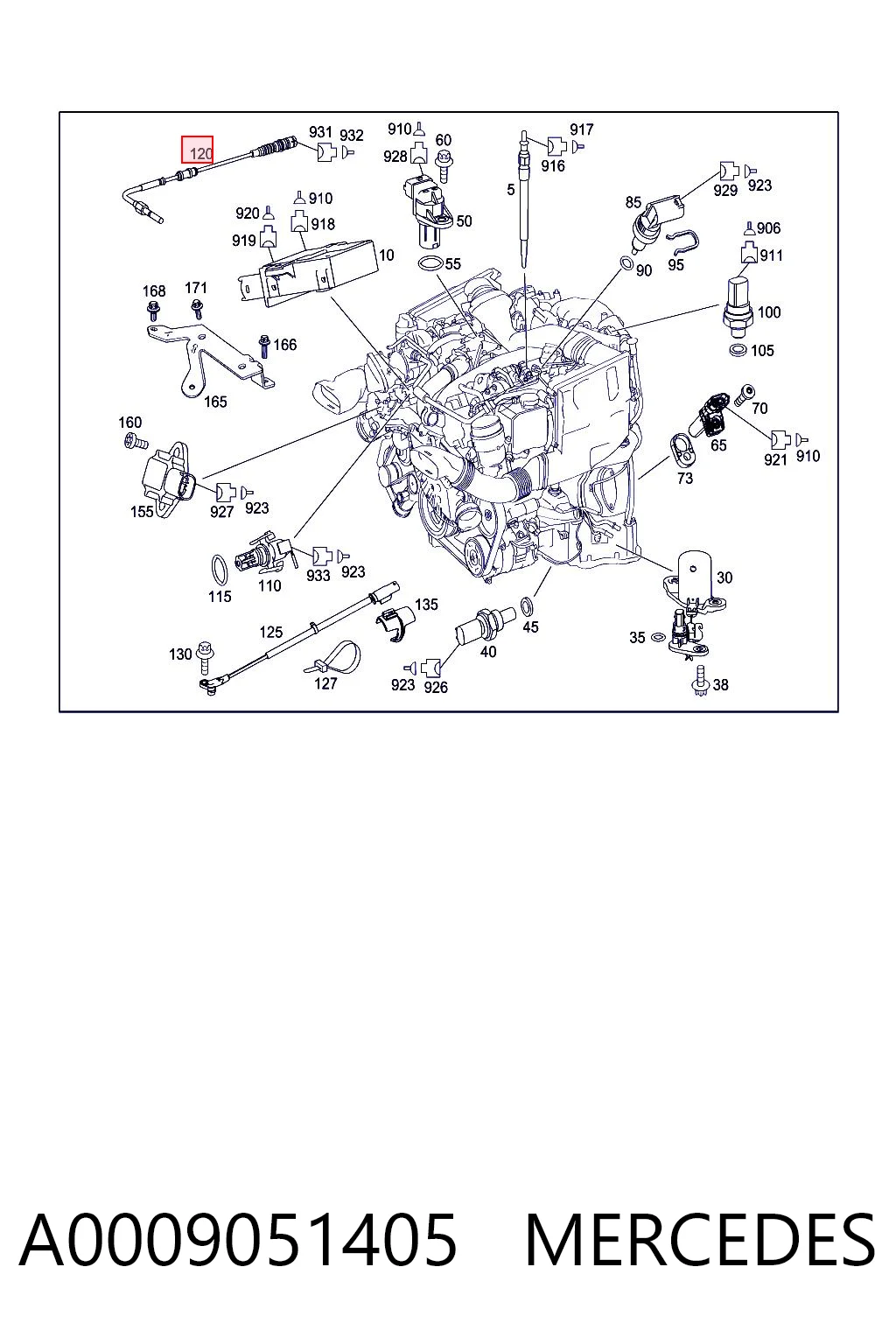 A0009051405 Mercedes Датчик температуры отработавших газов (ОГ), перед турбиной