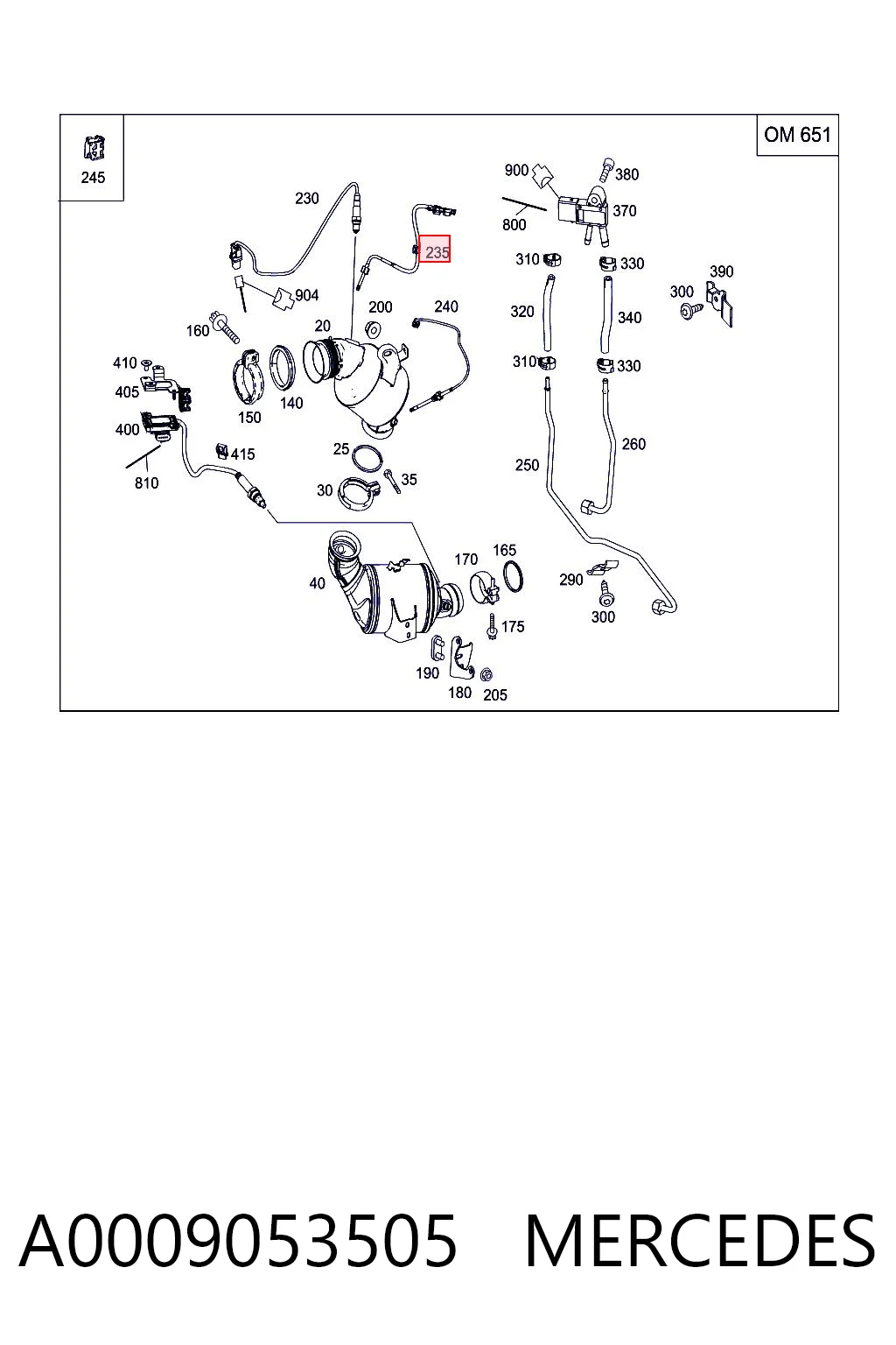 A0009053505 Mercedes Датчик температуры отработавших газов (ОГ), до катализатора