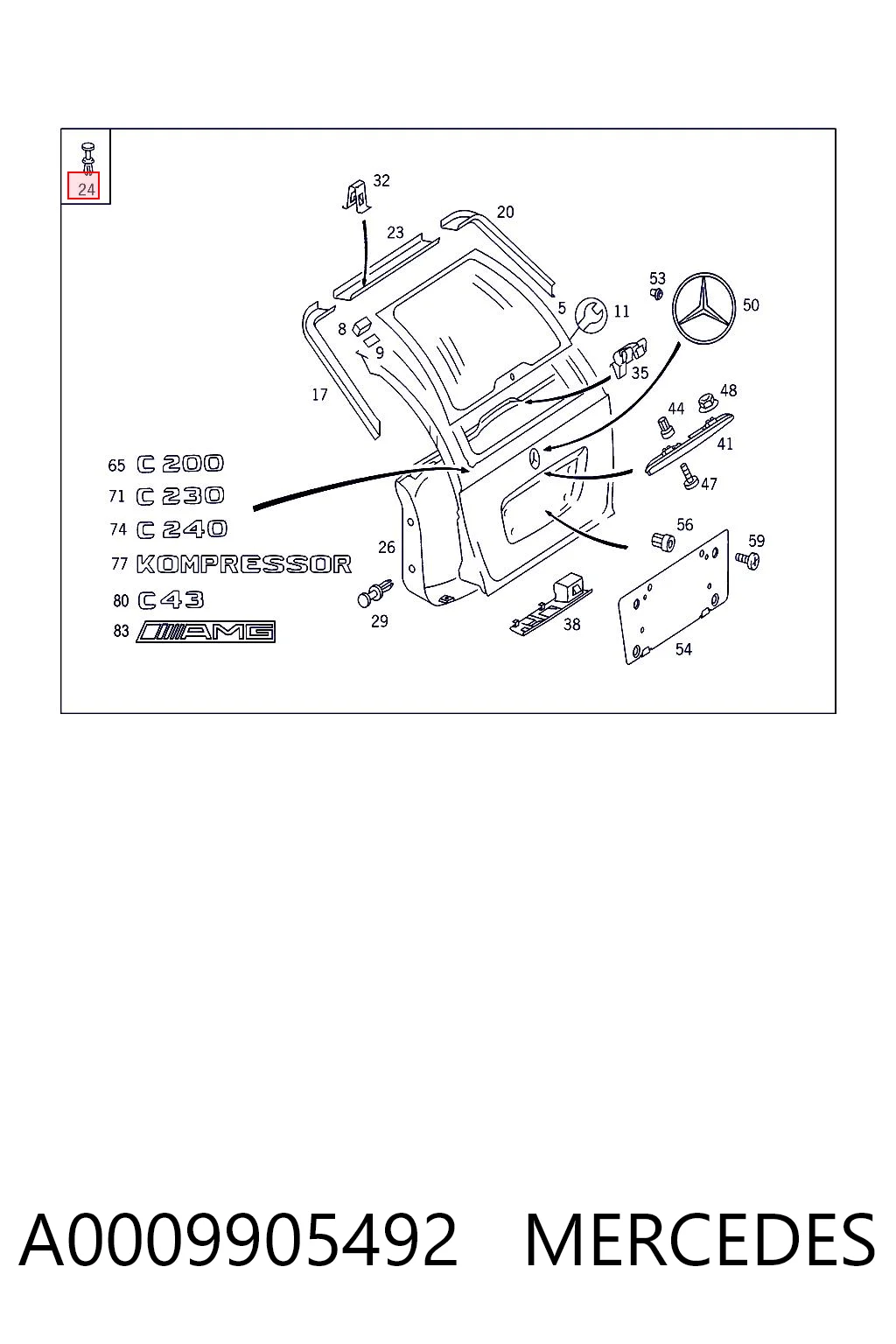 A0009905492 Mercedes Клип крепления подкрылка переднего крыла