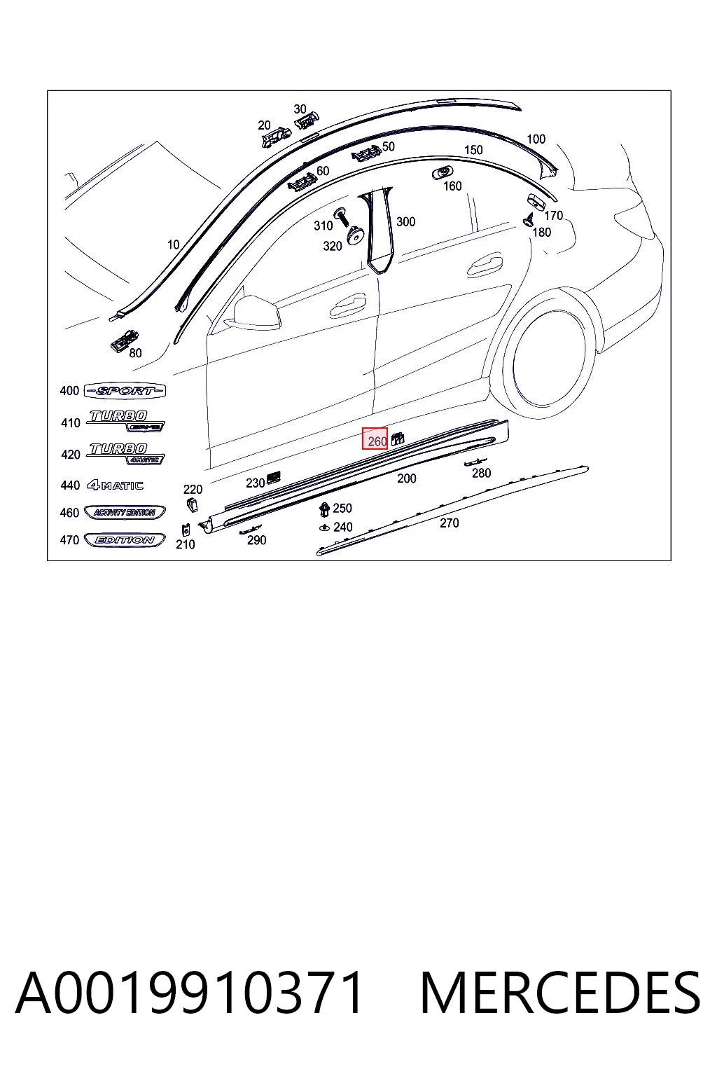 A0019910371 Mercedes Пистон (клип) крепления накладок порогов