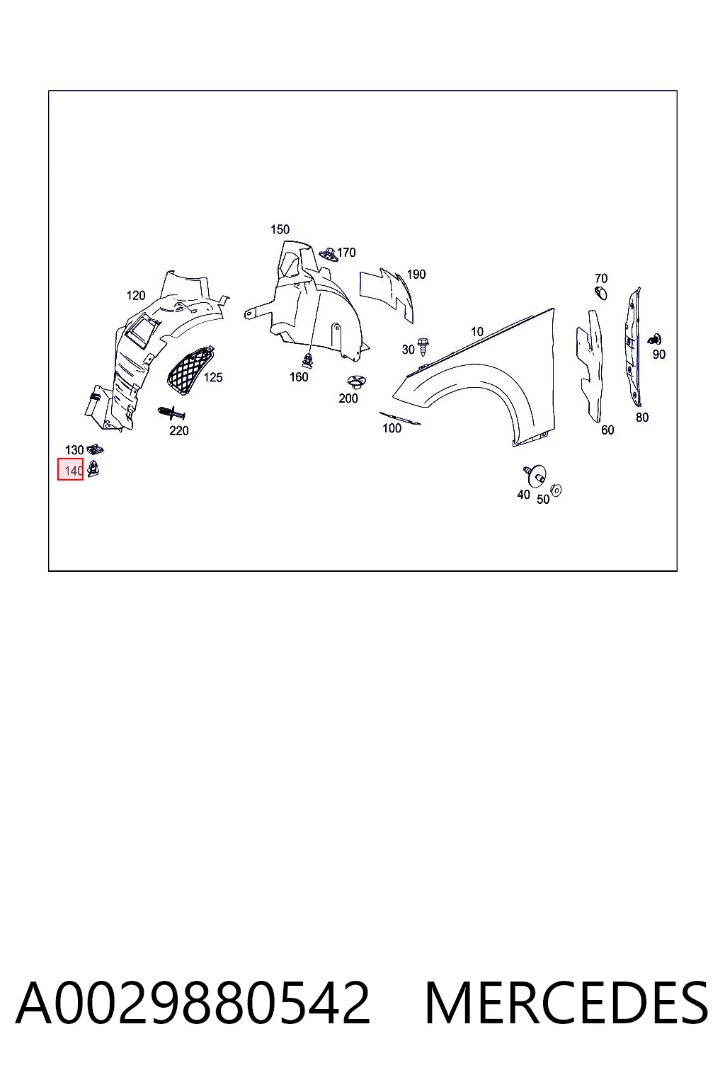 A0029880542 Mercedes Клип крепления подкрылка переднего крыла