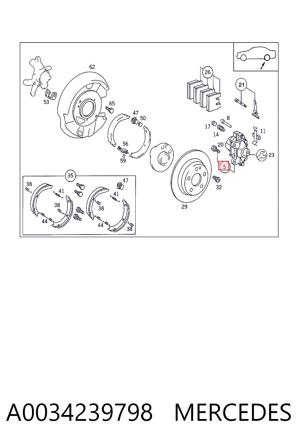 A0034239798 Mercedes Суппорт тормозной задний правый