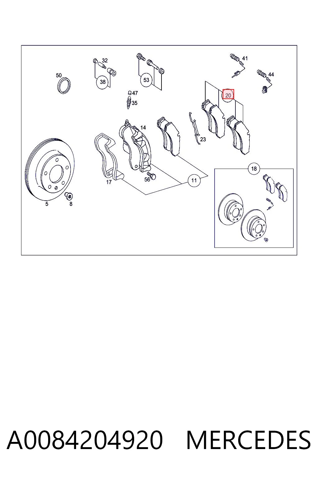 Колодки тормозные передние дисковые MERCEDES A0084204920
