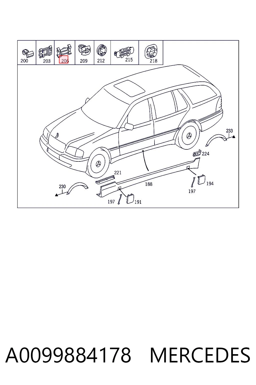 A0099884178 Mercedes Пистон (клип) крепления накладок порогов