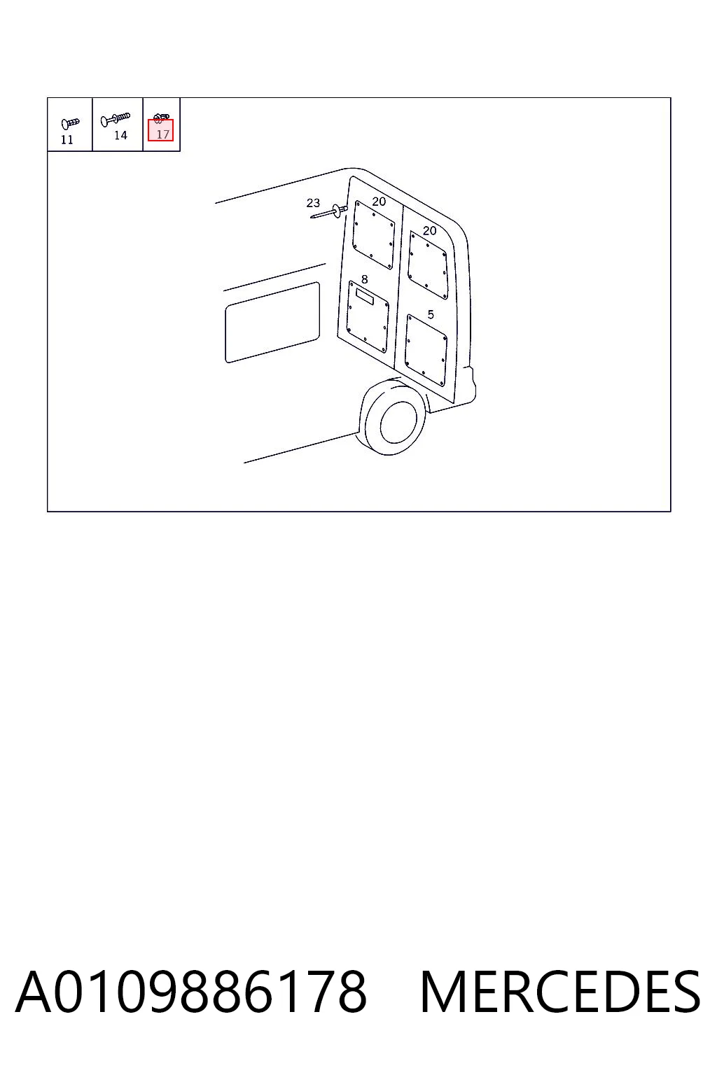 A0109886178 Mercedes Пистон (клип) крепления накладок порогов