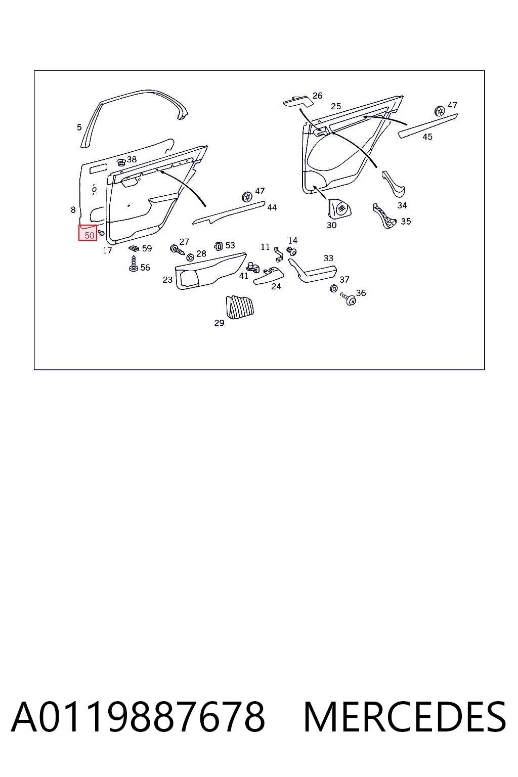 A0119887678 Mercedes Пистон (клип) крепления обшивки двери