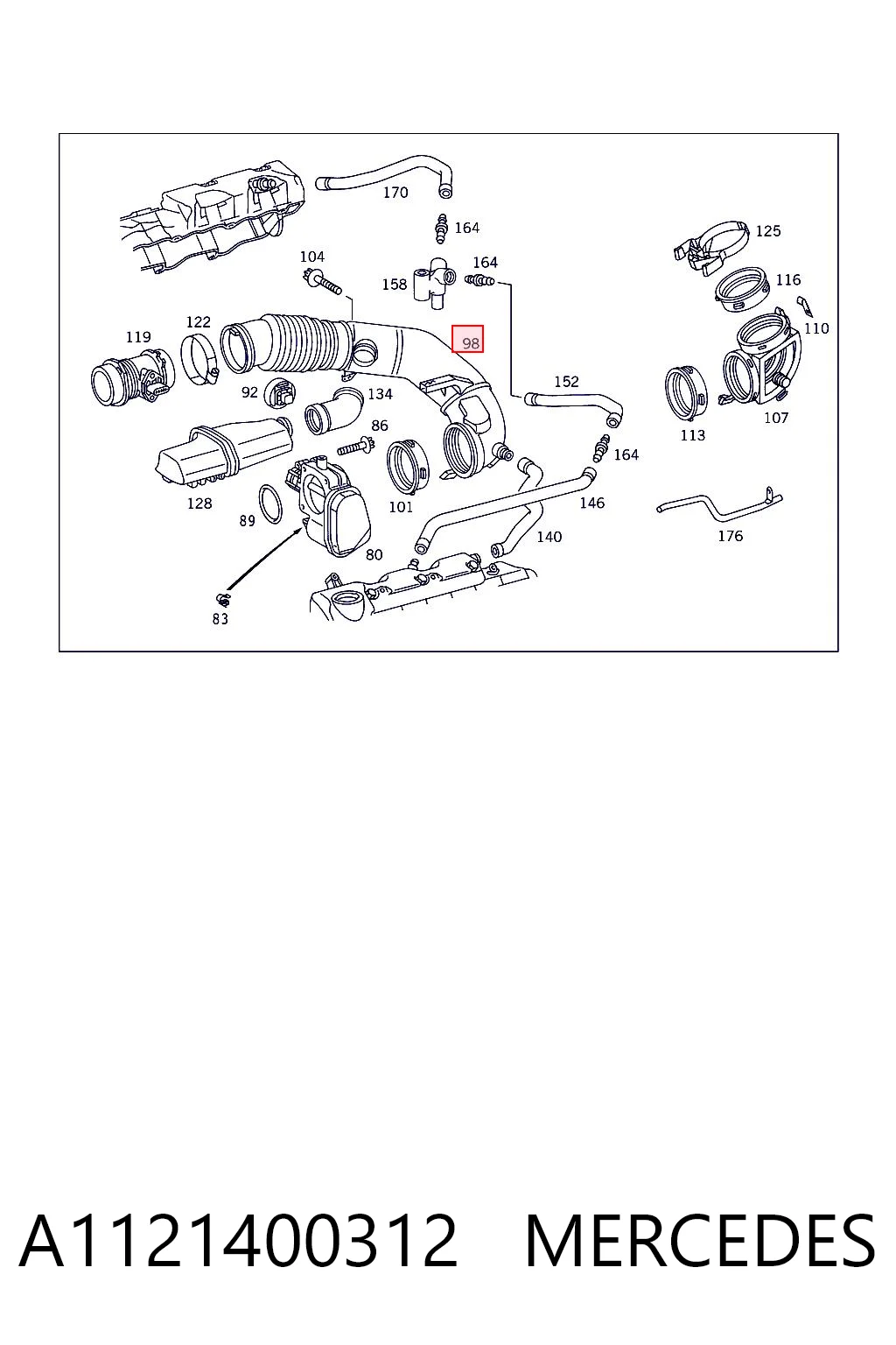 Воздушный патрубок расходомера на Mercedes ML/GLE  W163