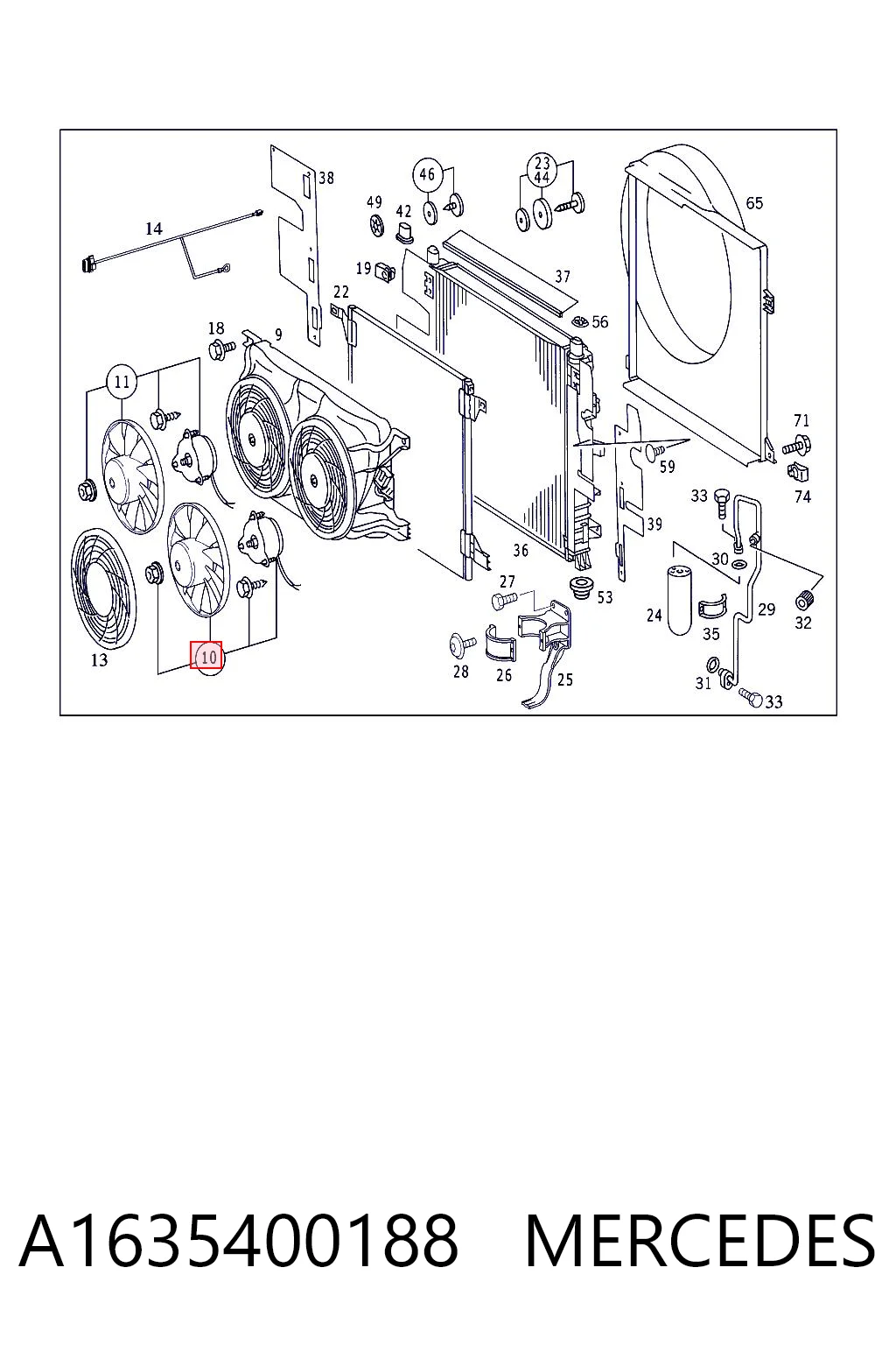 A1635400188 Mercedes Вентилятор системы охлаждения левый