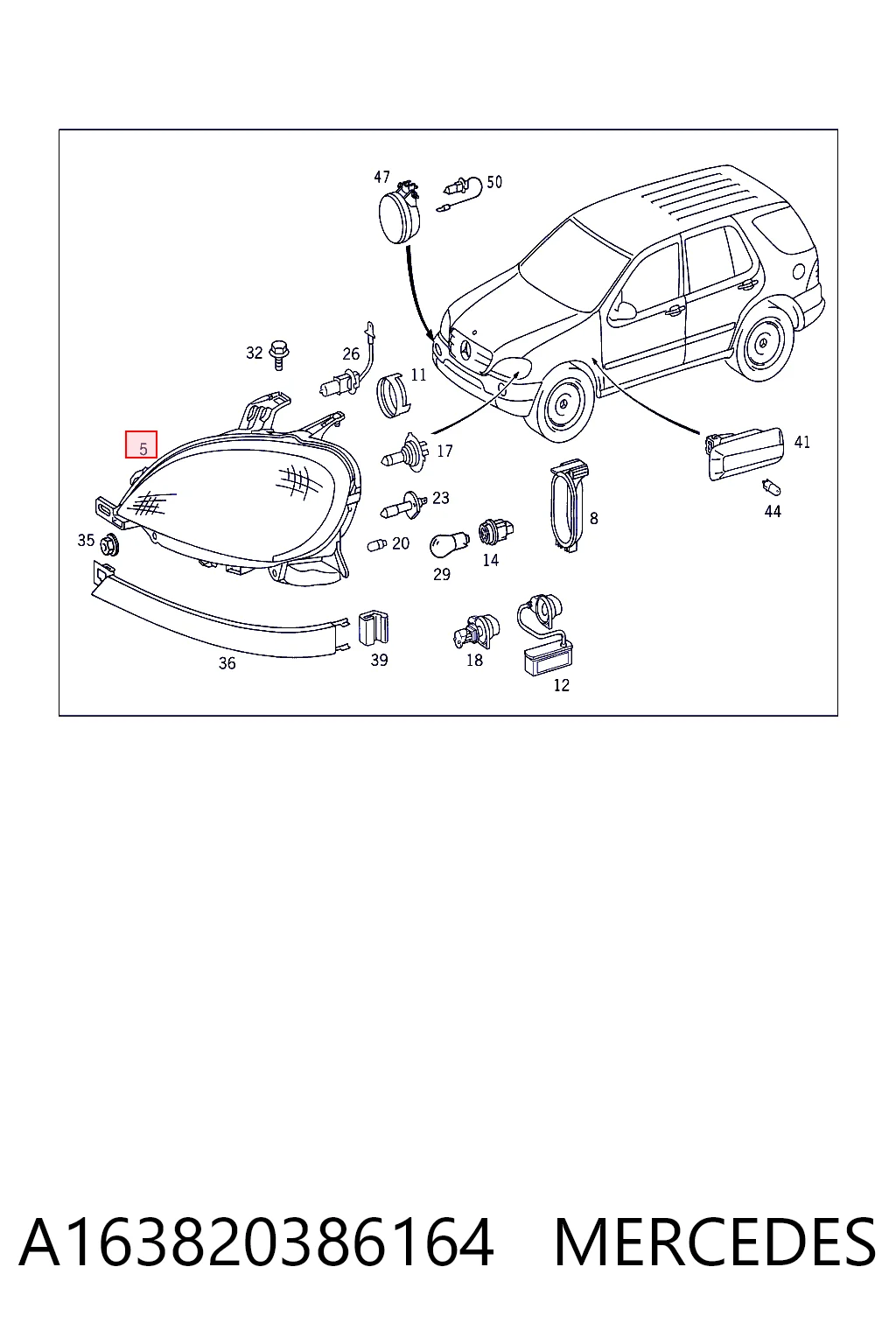 Фара правая Mercedes 1638200261