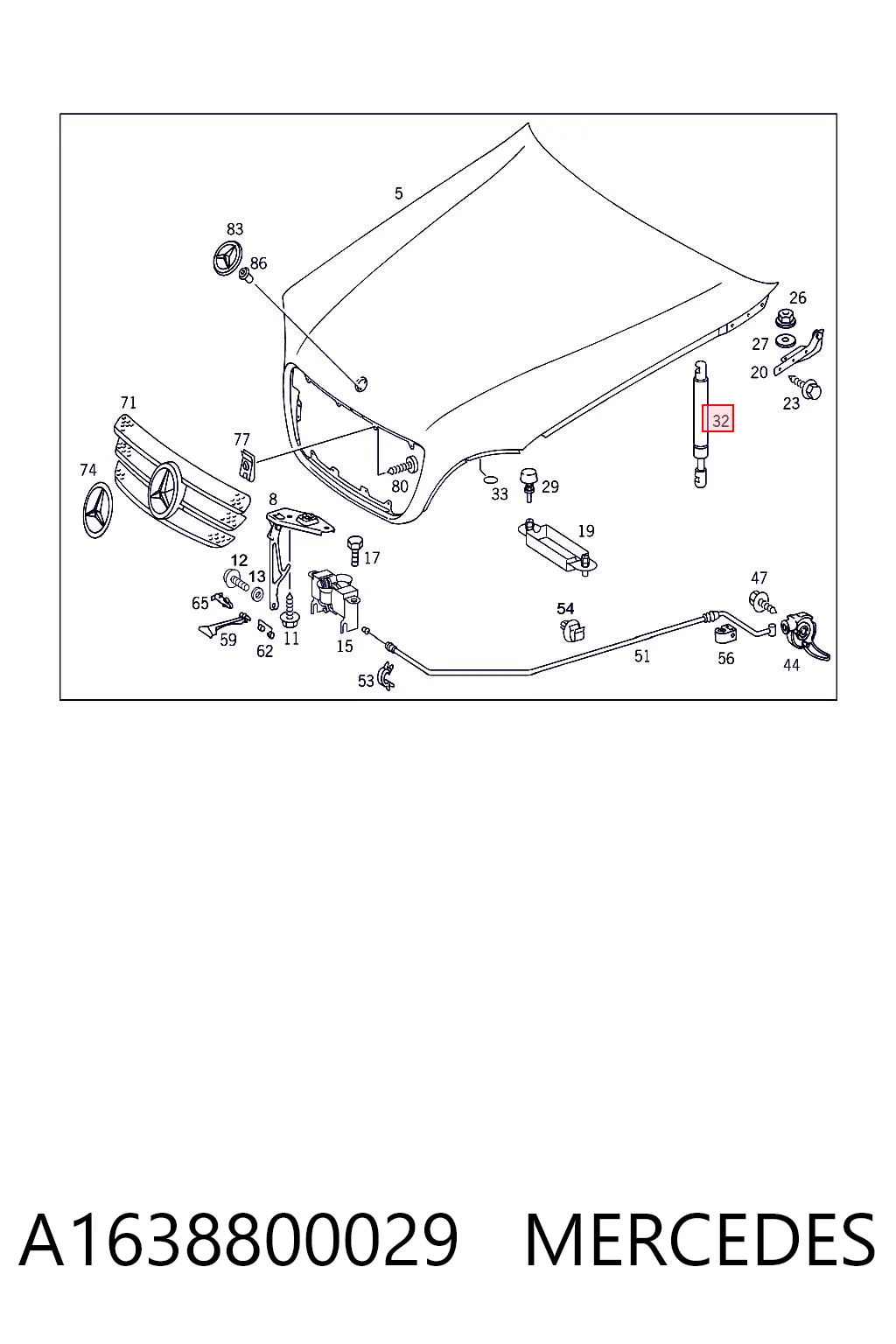 A1638800029 Mercedes Стойка капота