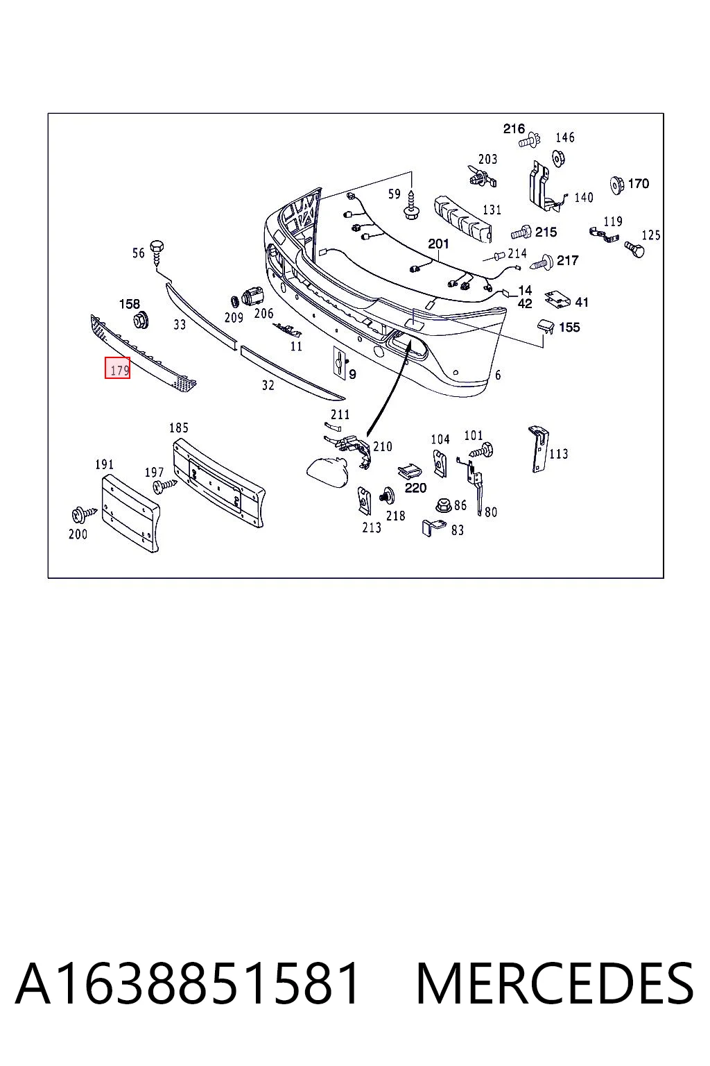 Решетка бампера нижняя Mercedes 1638851981 цена, от 39.73 USD