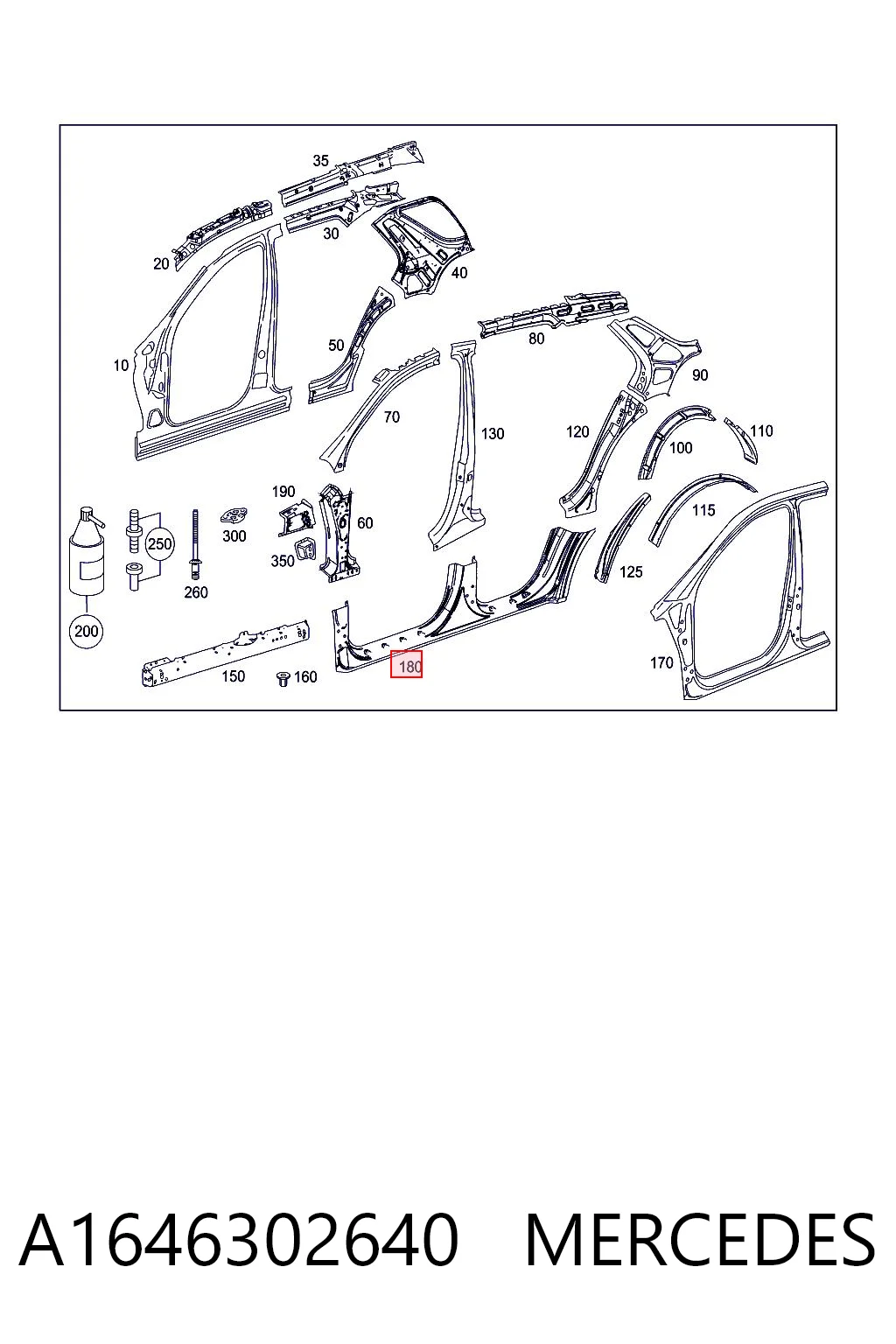 Порог наружний правый на Mercedes ML/GLE  W164